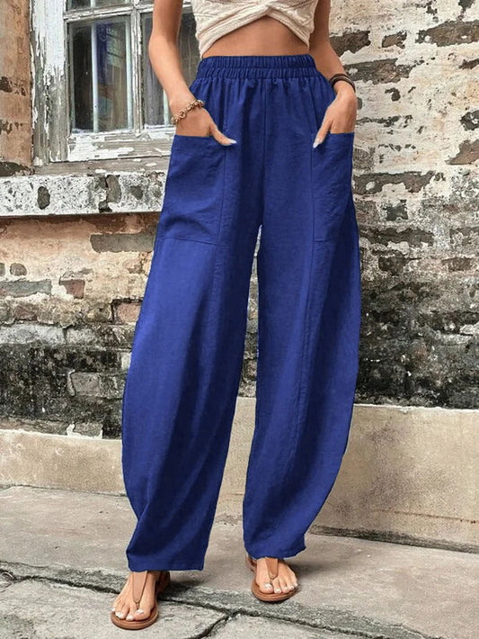Solid Color Pocket Women's Casual Pants